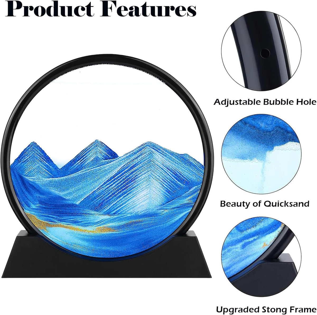 GEKETY 3D moving sand art picture in a round glass frame with layered blue sand - view 20