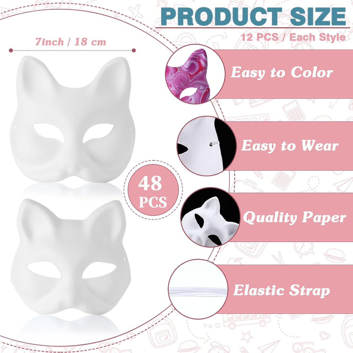 Leyndo blank white paper mache half masquerade masks, 24-pack in classic style - view 19