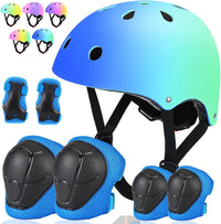 Toddler Kids Bike Helmet Set with Knee Elbow Pads - BlueBlueGreen-1 / Medium: 21.7"-22.8"/55-58cm