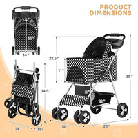 Magshion Foldable Pet Stroller, 3-in-1 Dog Travel Jogger with Detachable Carrier, Cup Holder, Storage Basket, Folding Carrier for Small/Medium Dogs & Cats Up to 33 lbs, Black Polka Dots