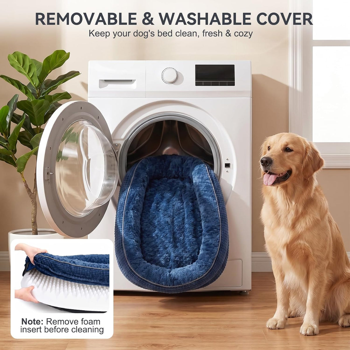 JOEJOY XL Orthopedic Dog Bed for Large Dogs, 360° Oval Bolster - Navy Blue / 48"l X 35"w X 7.5"th - image 3