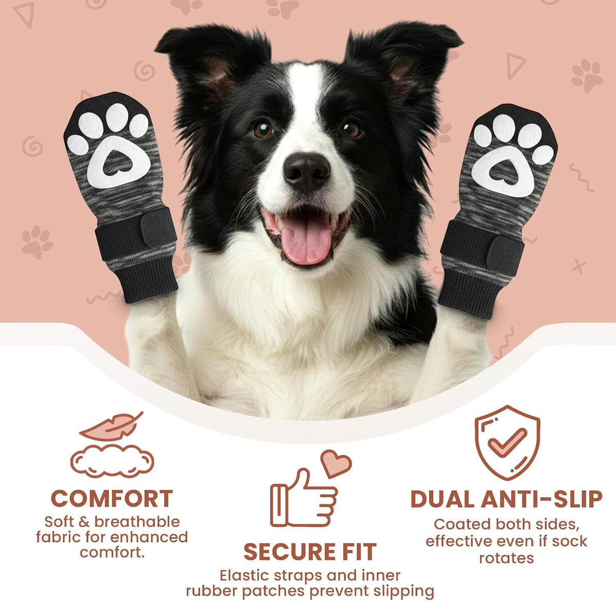 Anti Slip Dog Socks, Dog Socks to Prevent Paw Licking - Grey / M - image 3