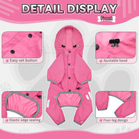 Dog Raincoat, Waterproof Dog Rain Jacket with Hood - L(Back Length15'') / Pink - image 3