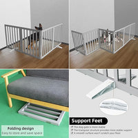ZJSF Freestanding Indoor Dog Gate for House Foldable Wood Puppy Gate for Doorways Pet Gate for Stairs Extra Wide Pet Fence, Grey, 32" Height 4 Panels