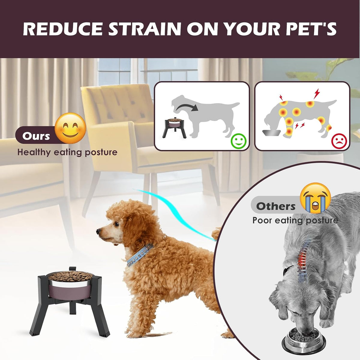 SHAINFUN Adjustable Metal Raised Stand for Large & XL Breeds - Black-7.8H- Square / Height: 7.8", Width: 5.9-8.7" - image 3