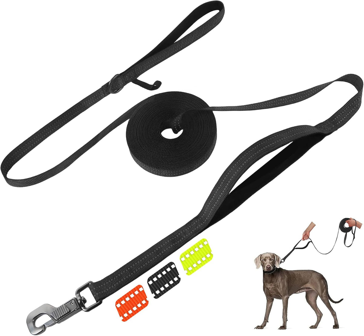 Fida Obedience Recall Training Agility Lead, Orange - 33FT / Black