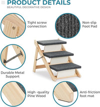 MEWANG Wood Pet Stairs & Ramp for Small/Medium Dogs and Cats, Aging Pets – 3-in-1 Foldable, Portable, Non-Slip Pet Ladder for Tall Beds, Couches,Cars–Holds Up to 220 lbs (24.8" L x 17.2" W x 19.5" H)