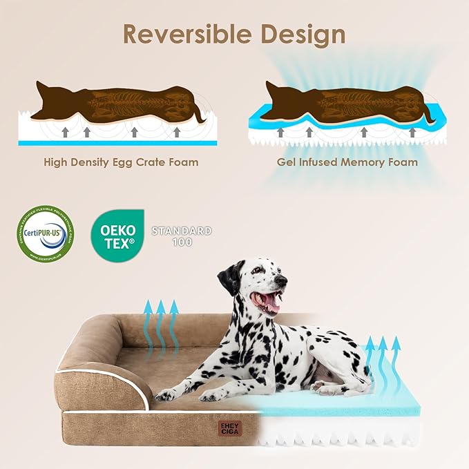 EHEYCIGA Orthopedic Dog Beds for Extra Large Dogs, Waterproof Memory Foam XL Dog Bed with Sides, Non-Slip Bottom and Egg-Crate Foam Big Pet Couch Bed with Washable Removable Cover, Camel
