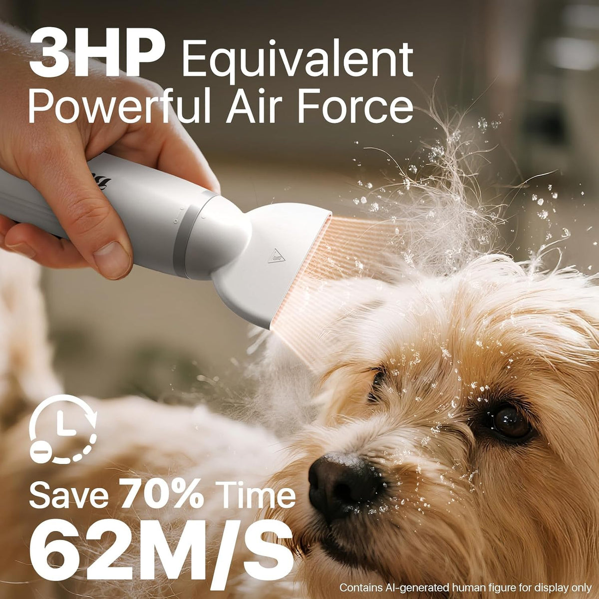 Buenkee Handheld Dog Dryer, 3HP High-Velocity Pet Hair Blower - White - image 3