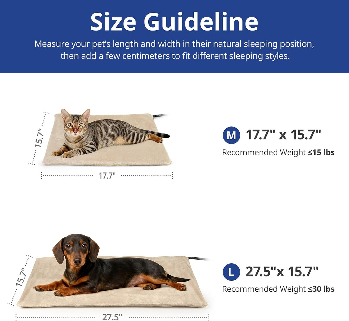 NICREW Cat Heating Pad, Consistent Heat, 17.7"x15.7", 30W - Khaki / 27.5"L x 15.7"W x 0.4"Th - image 4