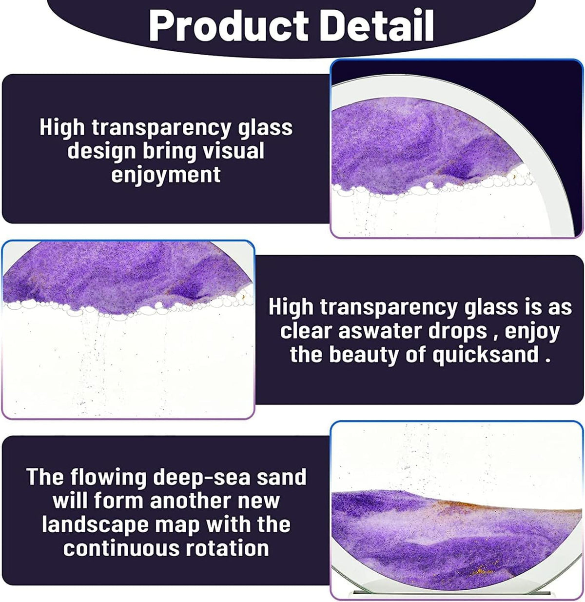 rysnwsu Moving Sand Art Picture Round Glass 3D Deep Sea Sandscape - Purple / Button-Control - image 4