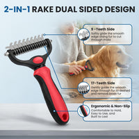 Dog Grooming Rake 4-in-1 Kit, Deshedding Undercoat Rake - Red - image 2
