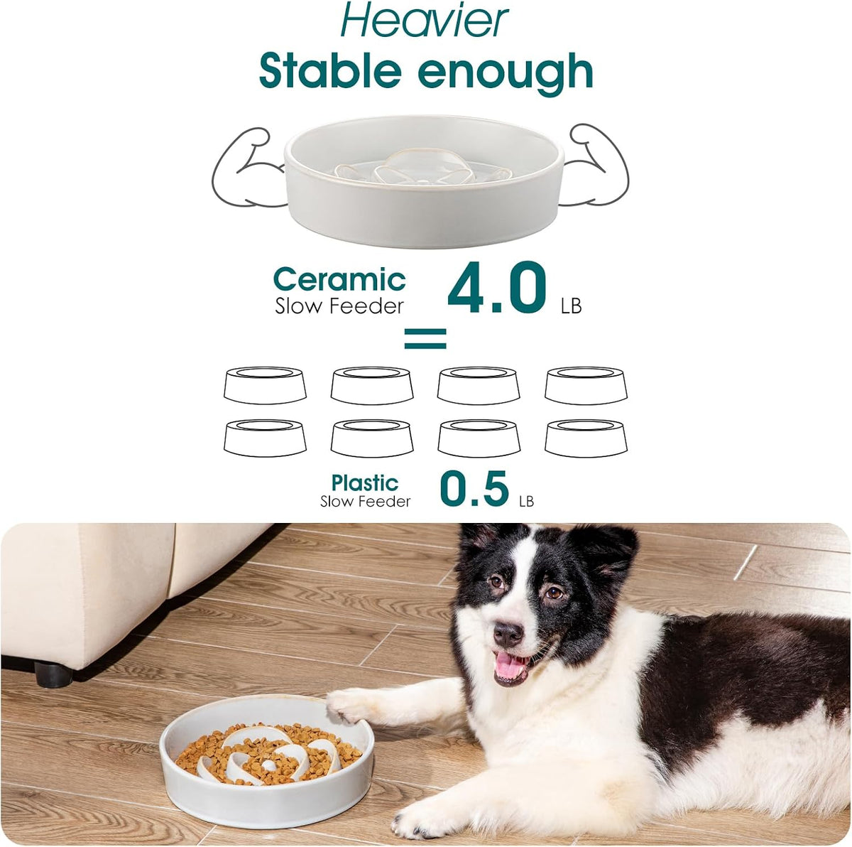 vancasso Slow Feeder Dog Bowl - L - 3 Cups / Light Gray - image 4