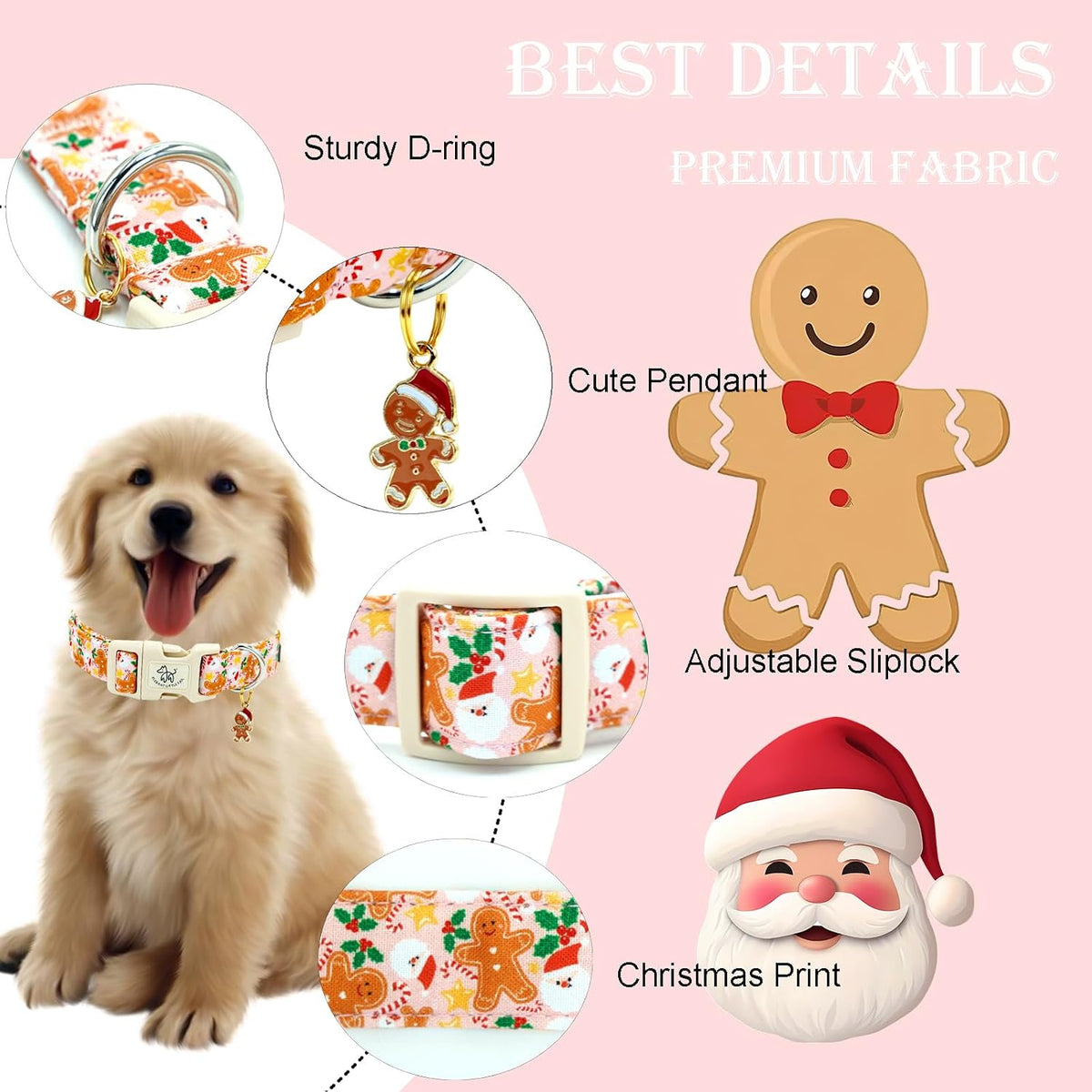 Elegant little tail Dog Collar - Pink Gingerbread Man / Medium (Pack of 1) - image 2