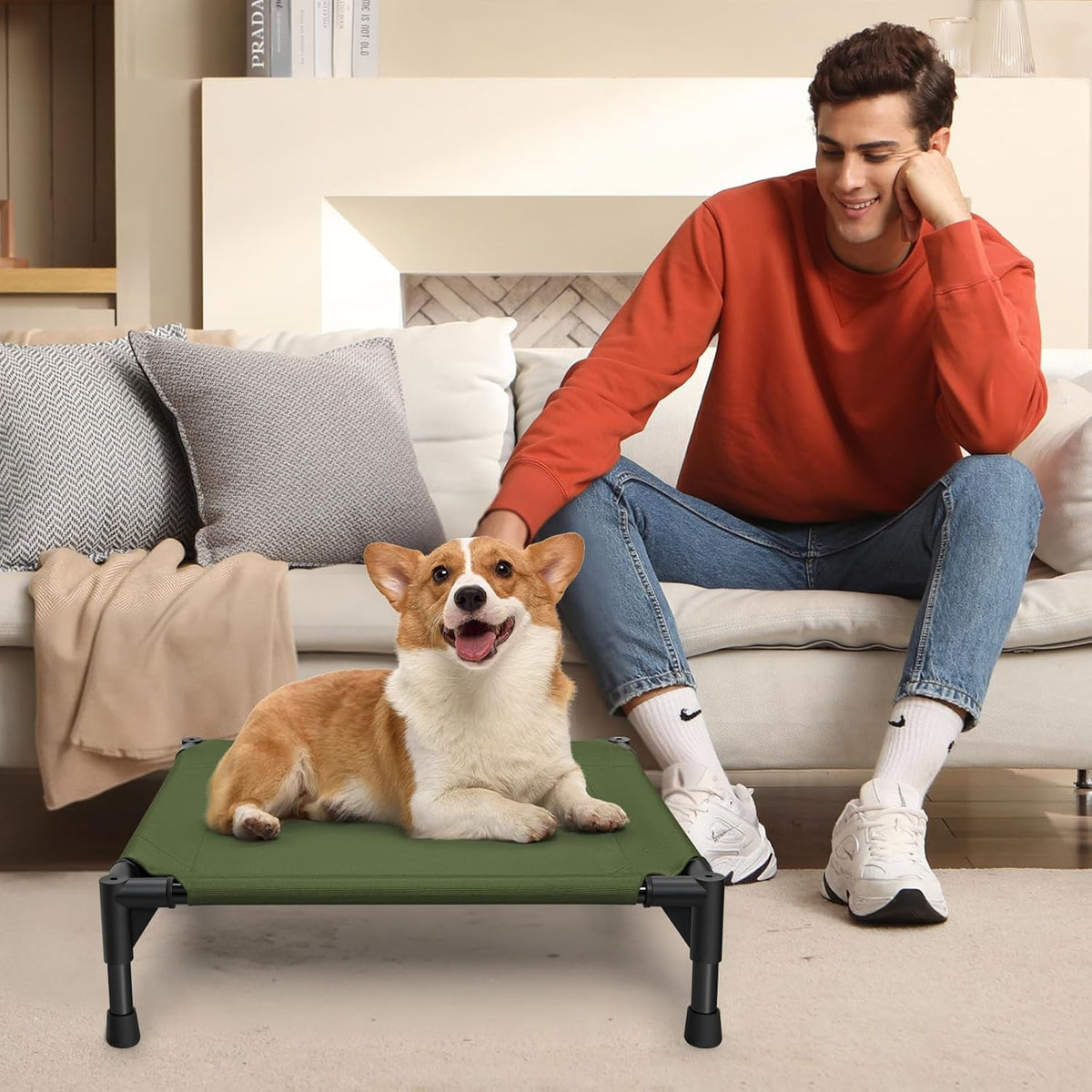 Love&go Elevated Dog Bed with Metal Frame - S - Olive Green / Small-18.5x18.5x5.5 inch - image 4