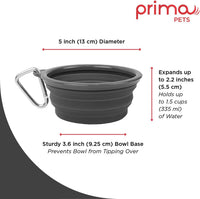 Prima Pet Expandable/ Collapsible Silicone Food & Water Travel Bowl - Grey / SMALL (1.5 CUPS) - image 3