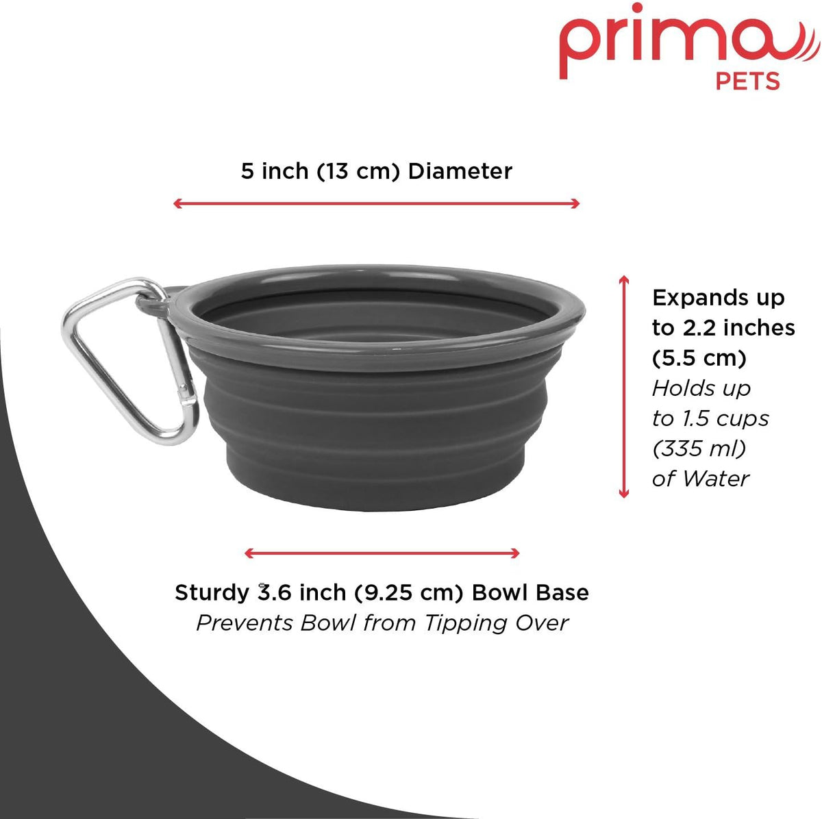 Prima Pet Expandable/ Collapsible Silicone Food & Water Travel Bowl - Grey / SMALL (1.5 CUPS) - image 3