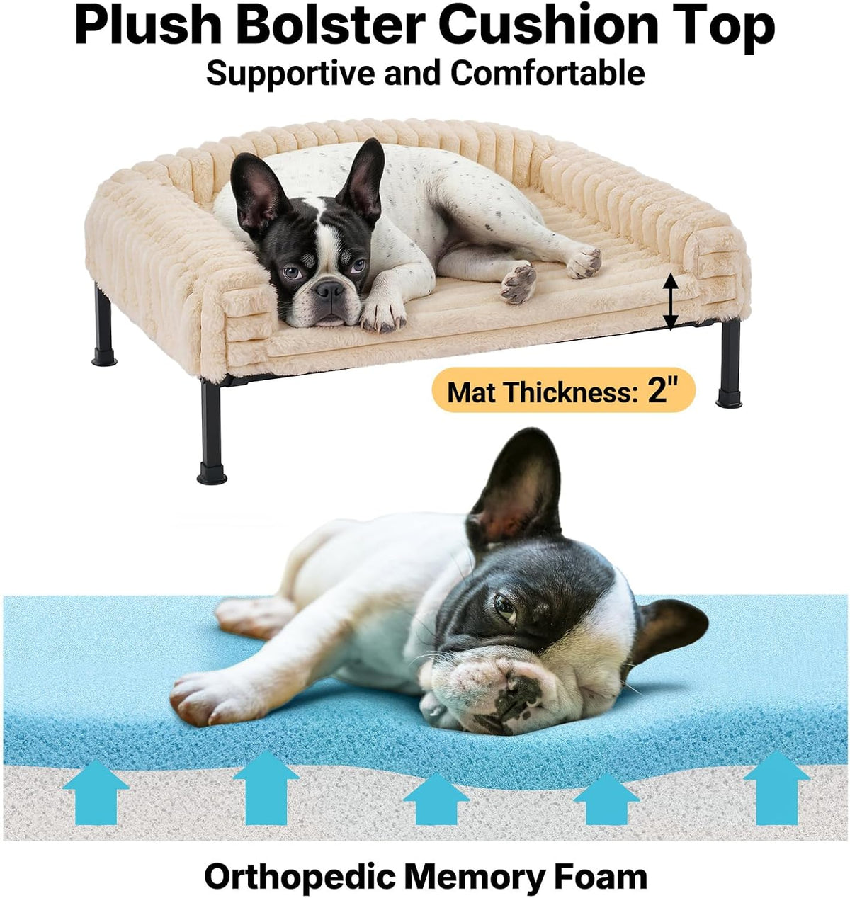 Veehoo Elevated Dog Bed with Bolster Cushion - White / 24.0"L x 18.0"W x 8.3"Th - image 3