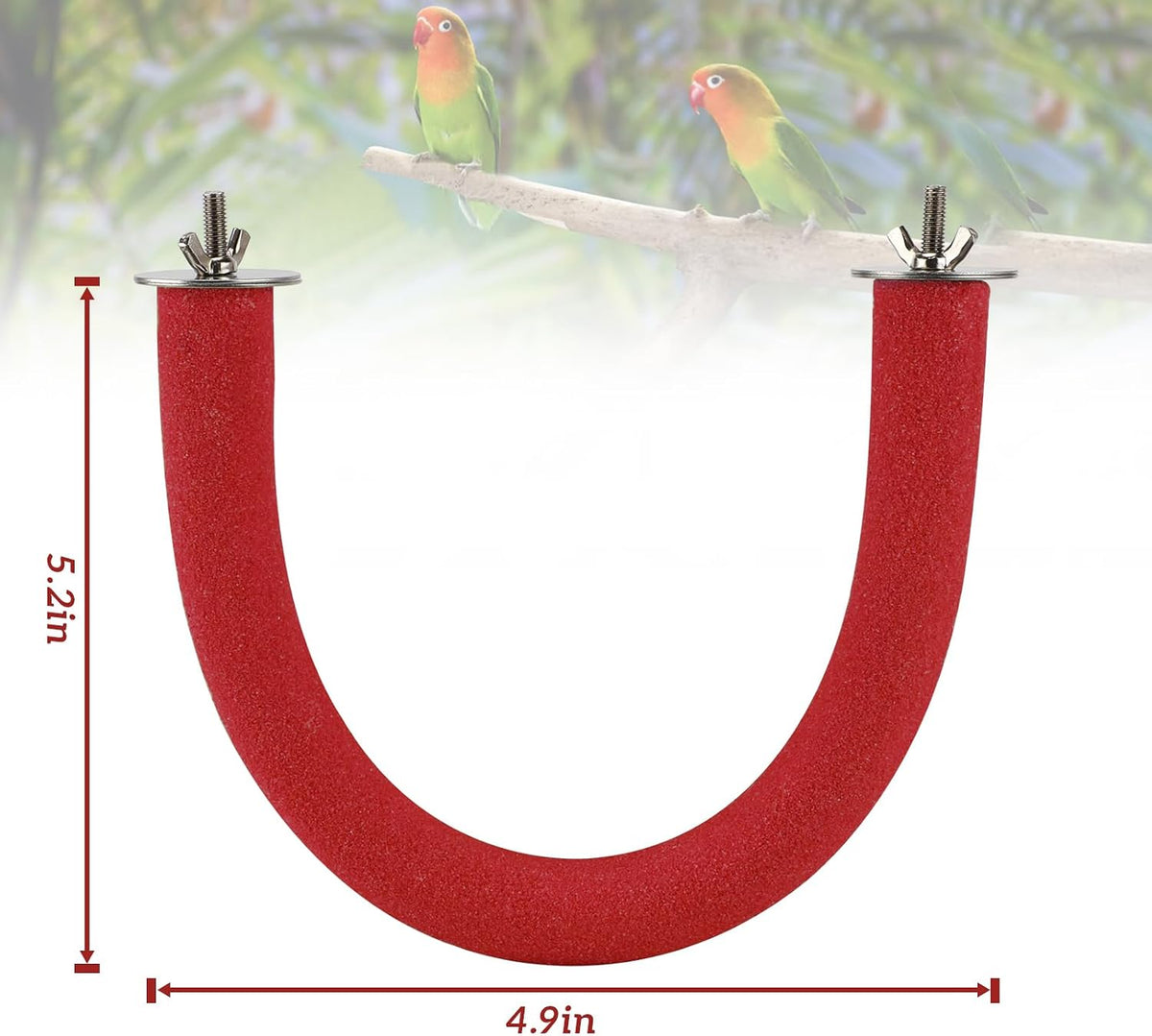 U-Shaped Large Parrot Perch, Quartz Bird Perch for Cage – Essentials for Birds - Small / Red - image 2