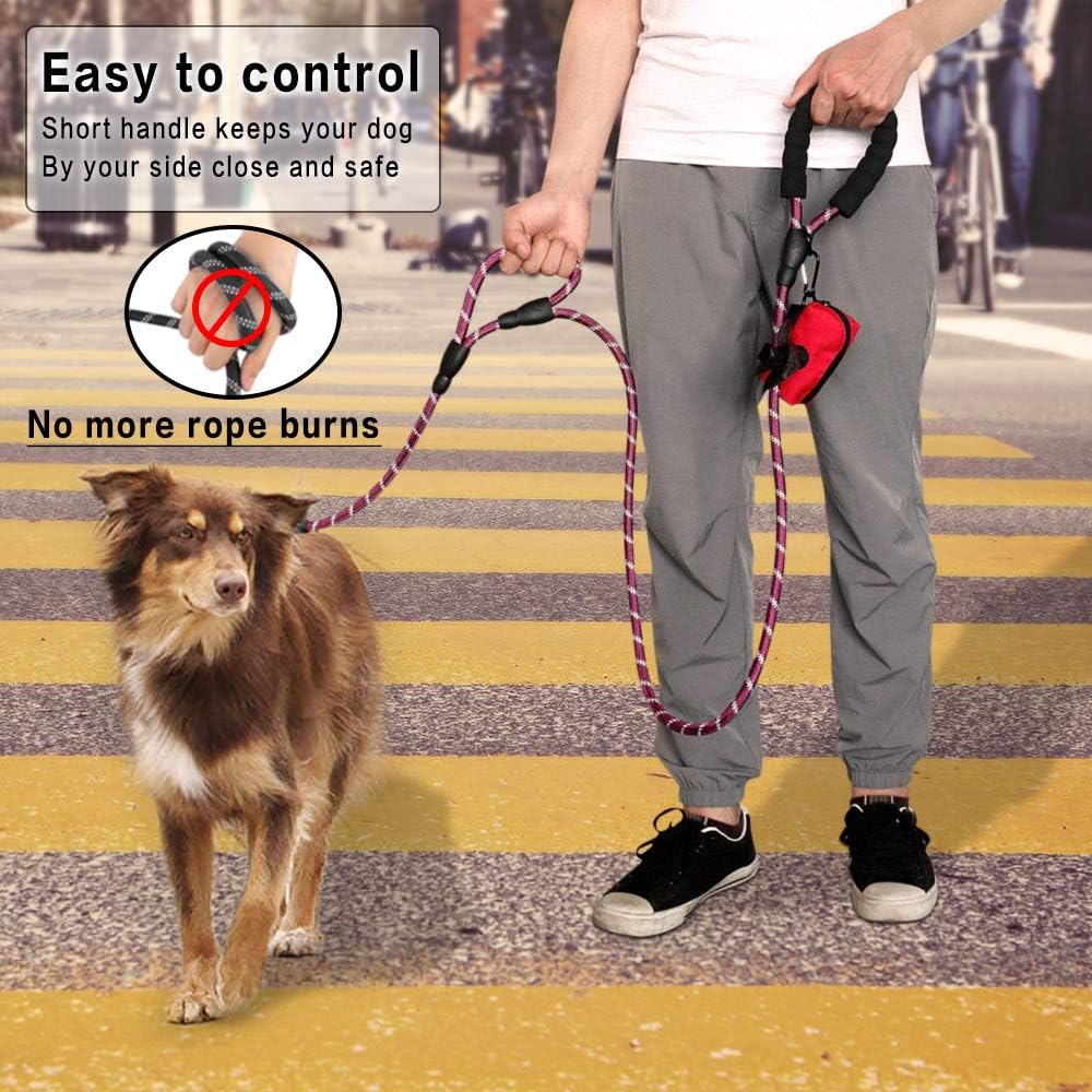Plutus Pet Rope Dog Leash with Double Handles, Reflective - Rope-Purple