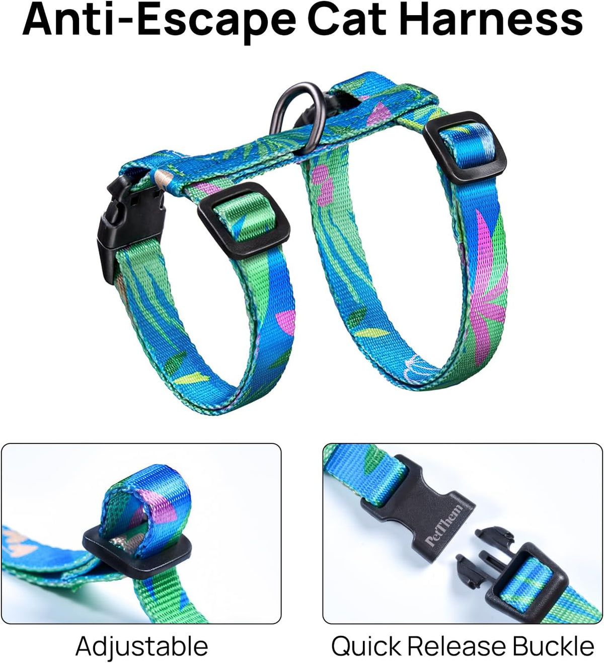 Adjustable Cat Harness and Leash Set Escape Proof – Essentials for Cats - Hawaii Green, Adjustable - image 4