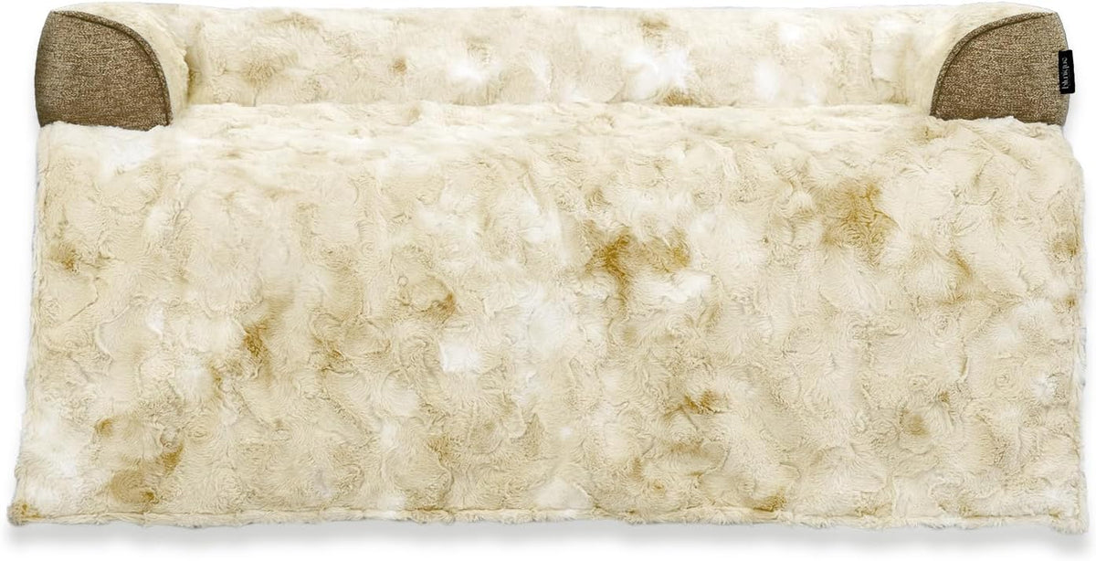 Calming Dog Bed for Couch with Cozy Raised Edge - Tie-Dry Khaki / 35"L x 31"W x 4.5"Th
