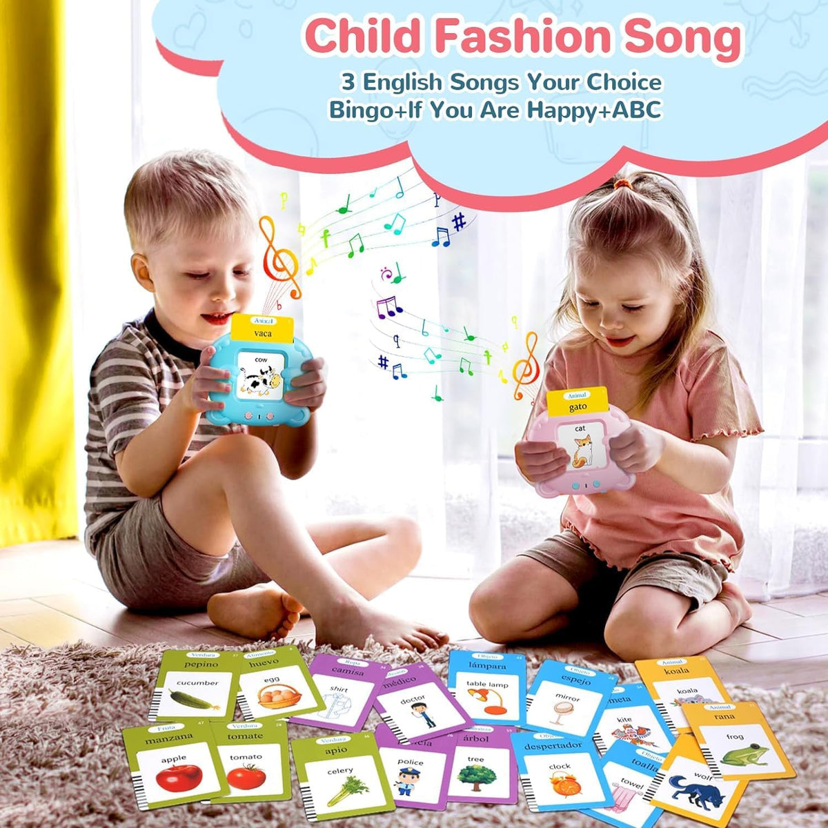 Spanish & English Talking Flash Cards for Toddler - Blue / Spanish & English (224 Words) - image 4