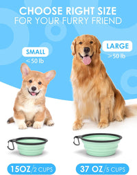 2 Pack Collapsible Dog Bowls with Bottle Carrier – Essentials for Dogs - Large (Pack of 2) / 8. Sprout Green & Pink - image 2