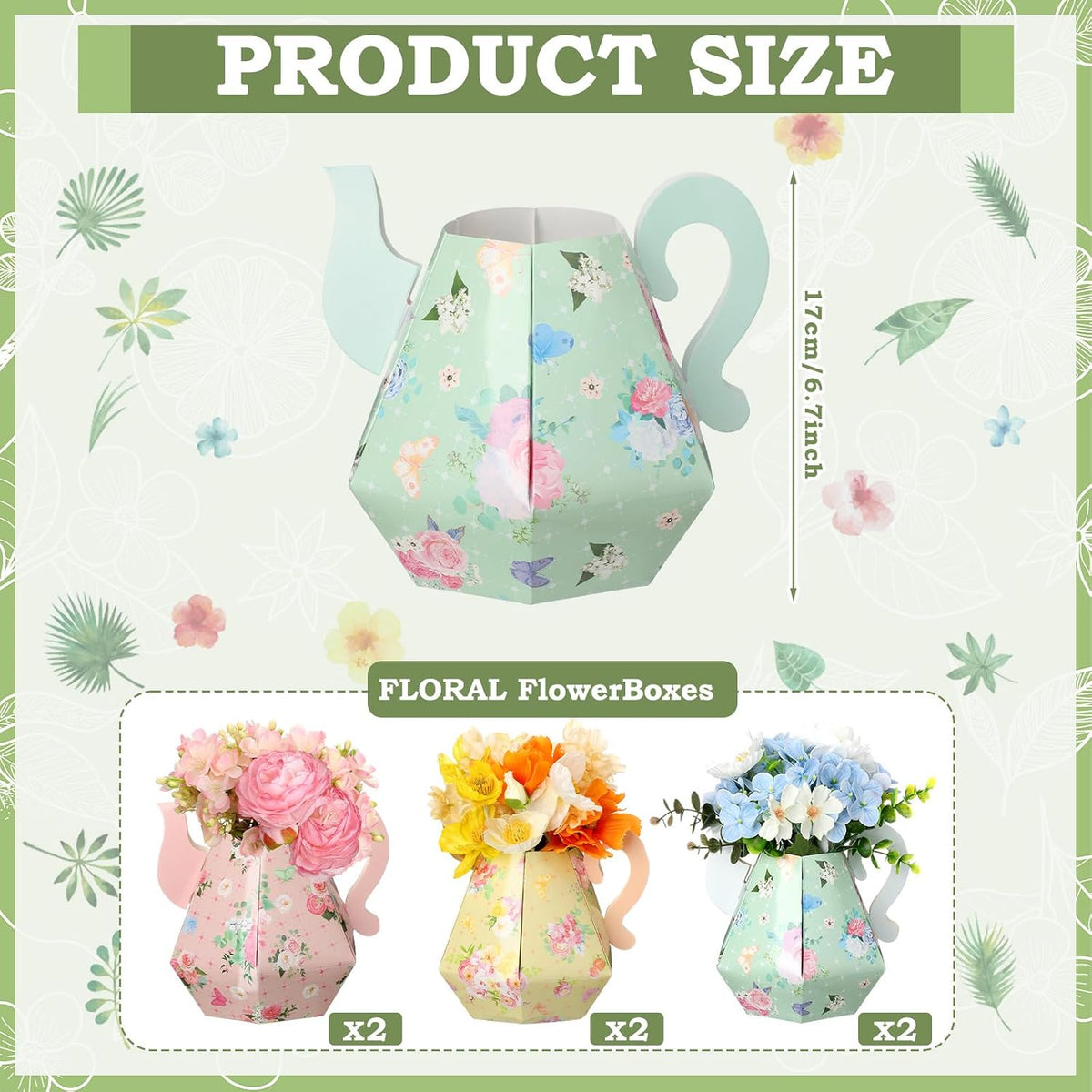 Fulmoon 6 Pcs Tea Party Decoration Flower Box Table Teapot - 6 / Fresh - image 2