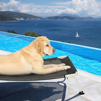 Veehoo Elevated Dog Bed for Outdoor, Cooling Waterproof Raised Dog Cots Beds for Large Dogs, Curved Off Ground Pet Hammock Cot Lifted for Outside, up to 85lbs, White Legs, Black 42"