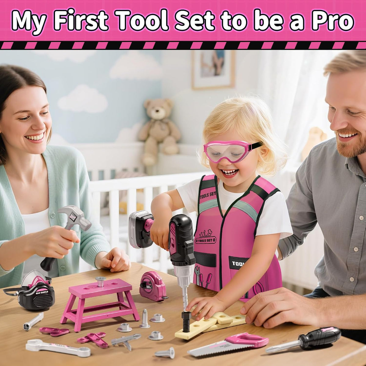 KidBloom Kids Tool Set, Toddler Tool Set with Box - Pink - image 2