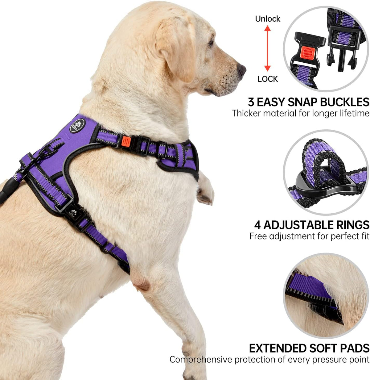NESTROAD Dog Harness for Medium Sized Dog - Purple / X-Large - image 3