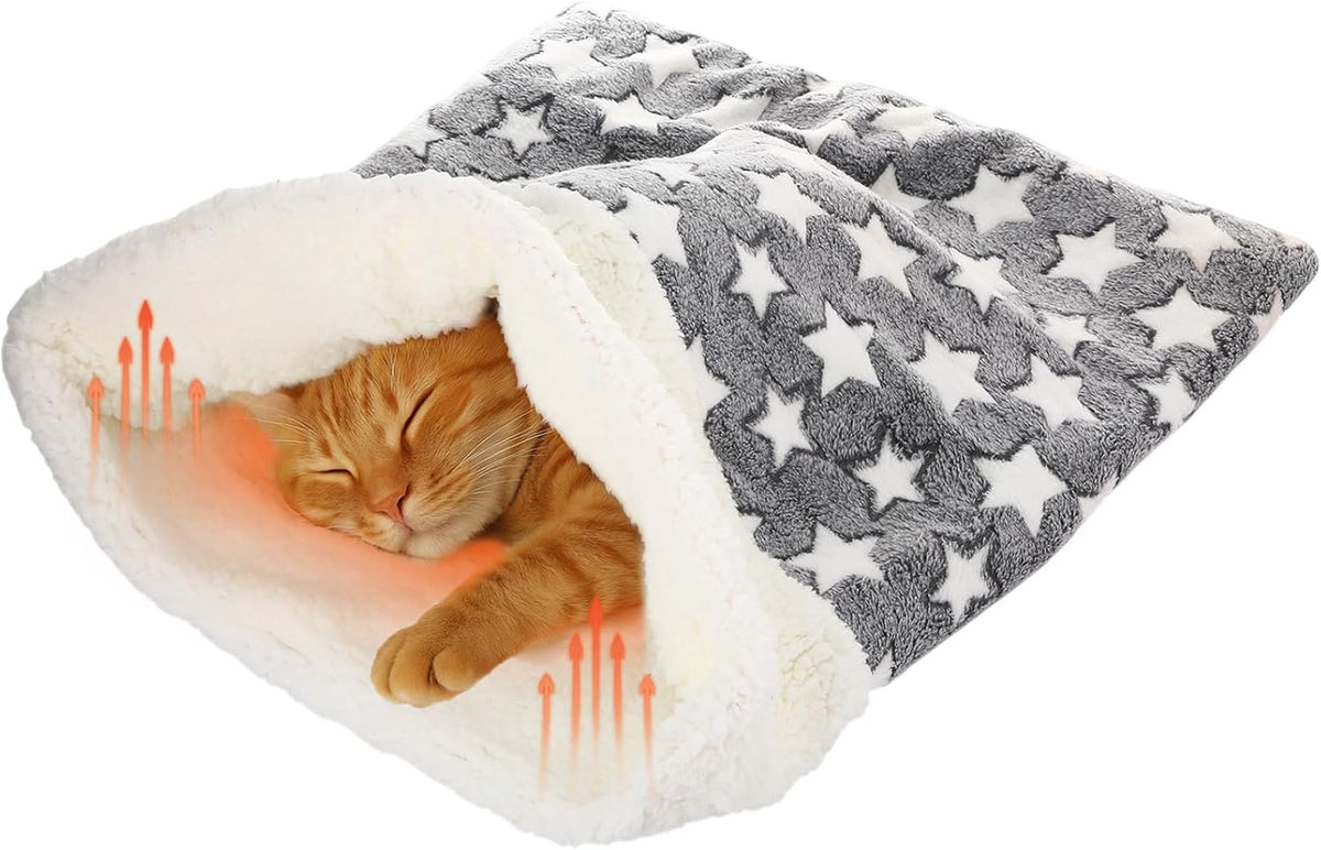 Self Heating Cat Sleeping Bag Indoor Self Warming Cat Bed Cave Heated - Classic Style / Gray