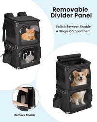 HOVONO Double-Compartment Cat Backpack Carrier for Mulit-Cat Families – Essentials for Dogs - 14.6"L x 11.2"W x 21.6"H / Black - image 2