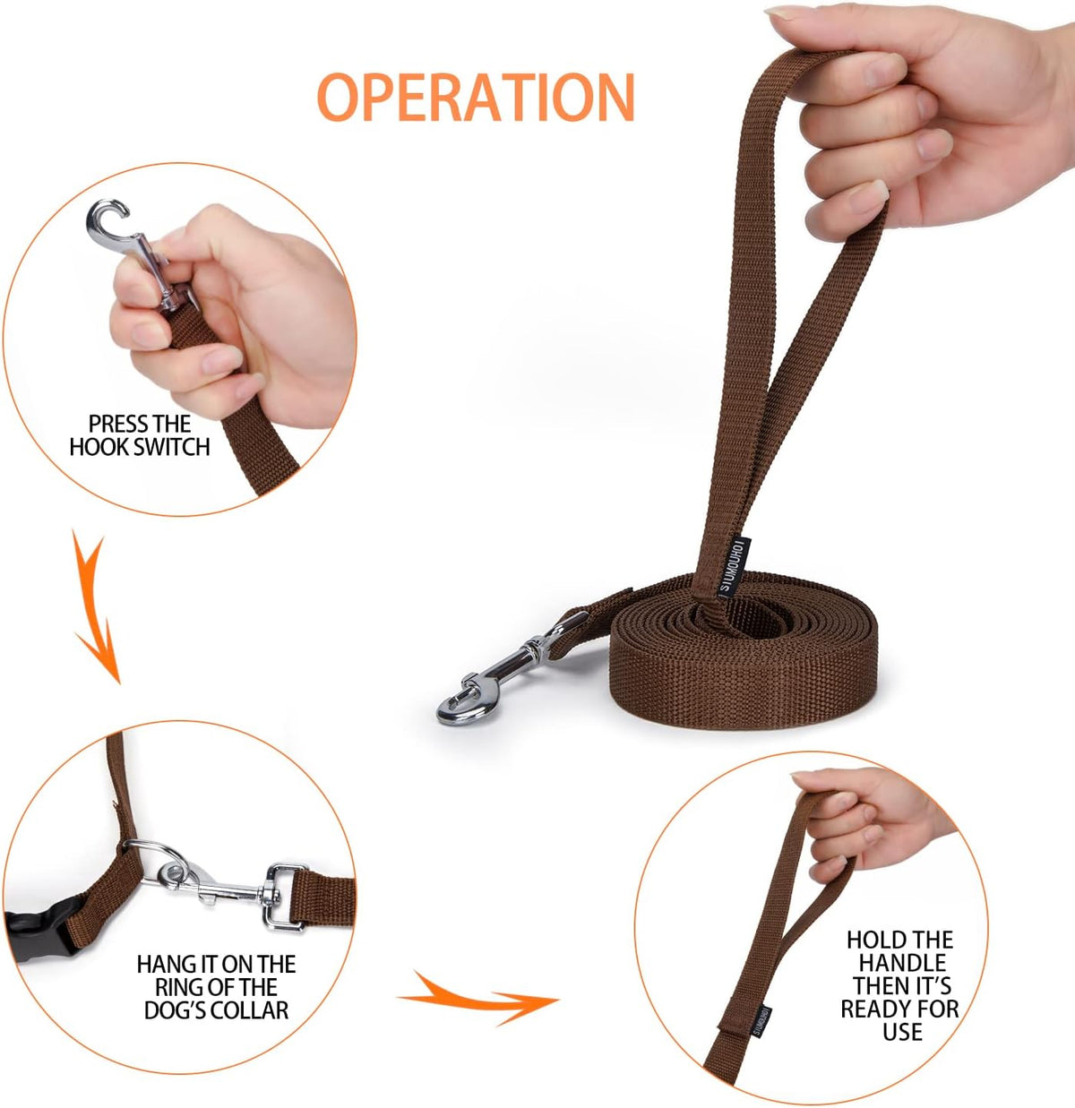 Strong Durable Nylon 10ft Long Dog Training Leash, Traction Rope - Brown / 10 Feet - image 4