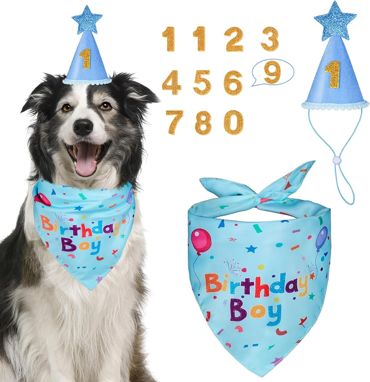 Dog Birthday Party Supplies, Dog Birthday Bandana - Blue / X-Large