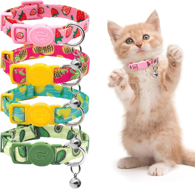 4 Pack Kitten Collars, Breakaway Kitten Collar with Bell, Floral – Essentials for Cats - 2#Fruit / Kitten(Neck:6"-8")