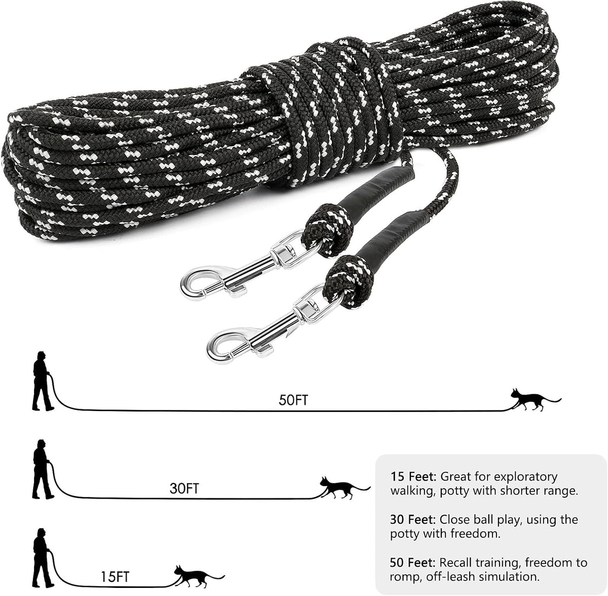Reflective Cat Long Leash 15 FT - 30 FT / Black - image 3