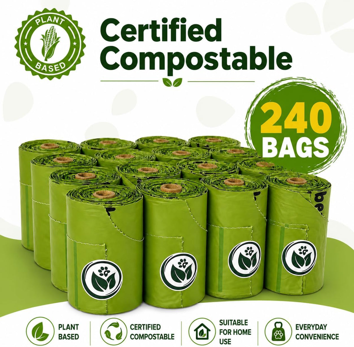 Certified Compostable Handle-Tie Dog Waste Bags, 16 Refill Rolls - image 3