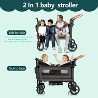 MRZLB Luxury Wagon Stroller for 2 Kids & Cargo-Lightweight Travel - Light Grey - image 3