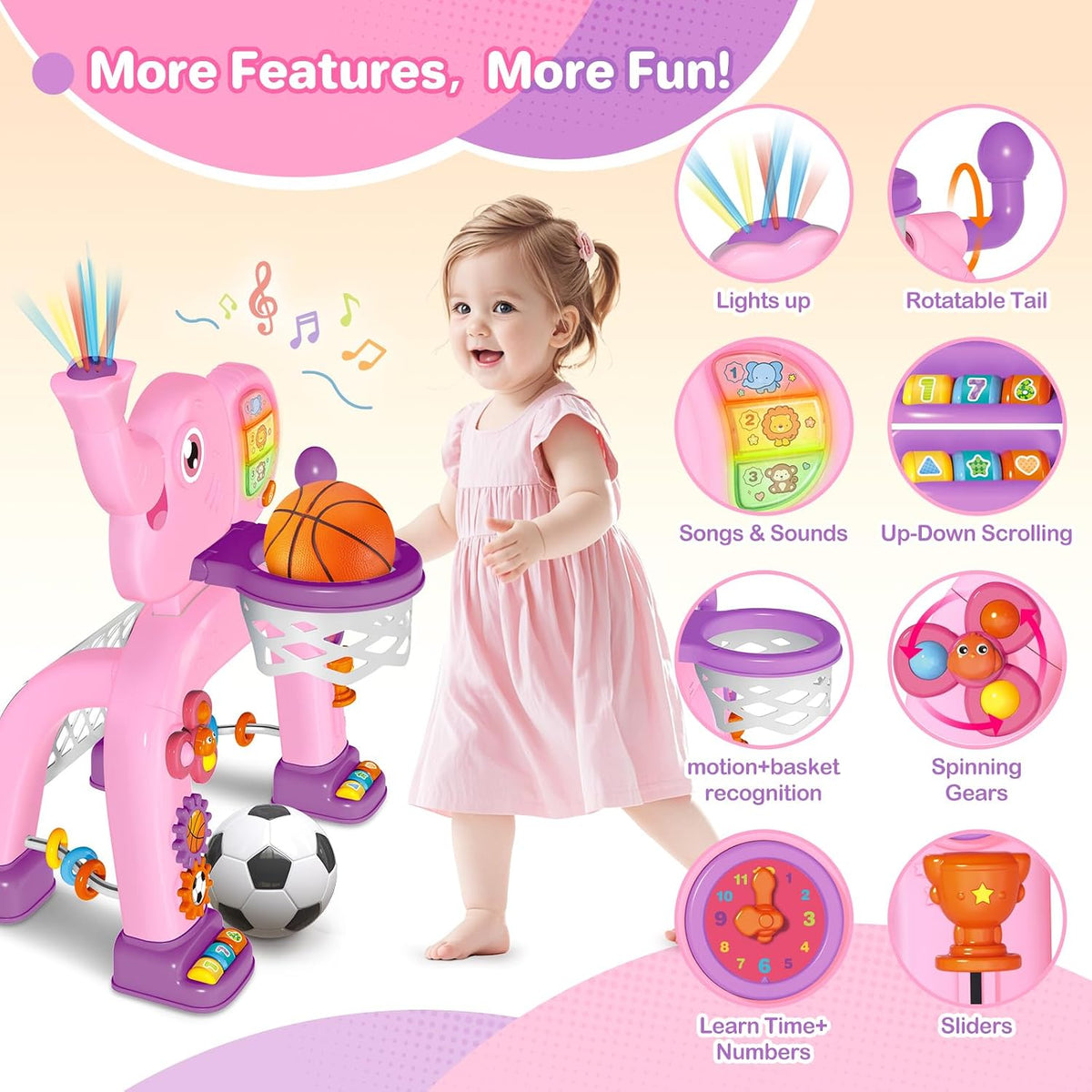 Shemira Toddler Basketball Hoop & Soccer Goal Activity Center Toys - Pink - image 4