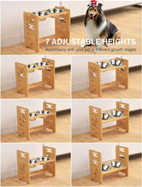 Elevated Dog Bowls, Raised Dog Bowl Stand Adjustable Small - Bamboo / Medium / Without Mat - image 3