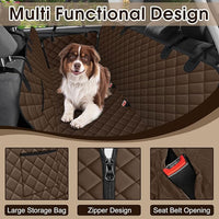 Waterproof Dog Car Seat Cover for Back Seat - Durable, Scratch Proof Pet Hammock with Nonslip Design & Storage Pockets, Fits Cars, SUVs, Trucks - L, Coffee/Black