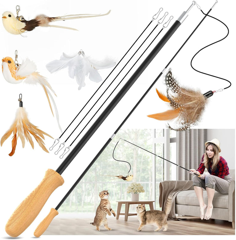 ROSAUI Cat Teaser Wand Toys - Original Wand Set – 2 Rods, 5 Toys