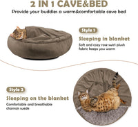 JOEJOY Small Dog Bed Cat Bed with Hooded Blanket - S(23" x 23" x 7") / Dark Brown - image 2