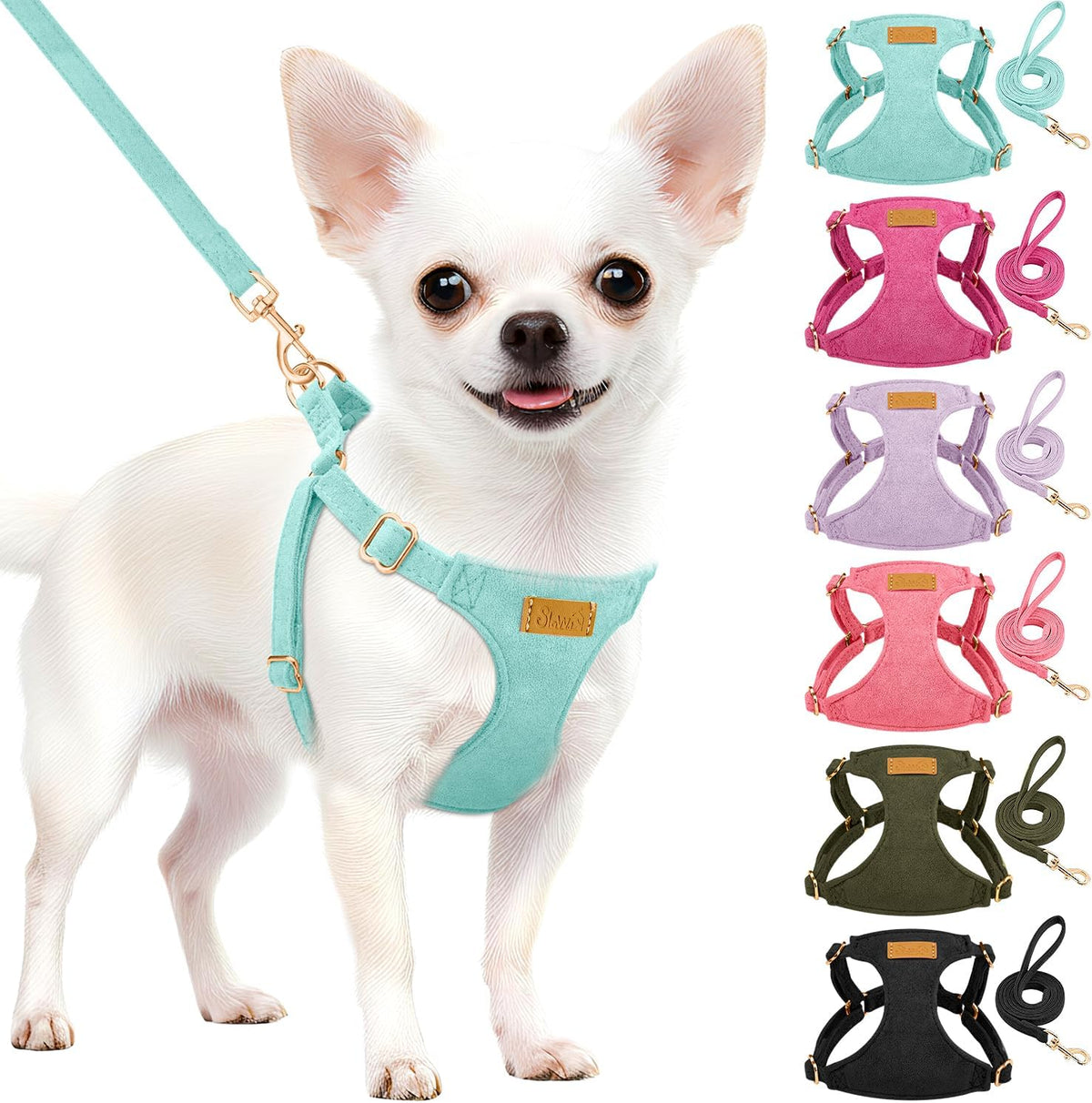 SlowTon No Pull Dog Harness with Leash for Small Medium Dogs - XX-Small(2.2-6lb) / Solid Teal