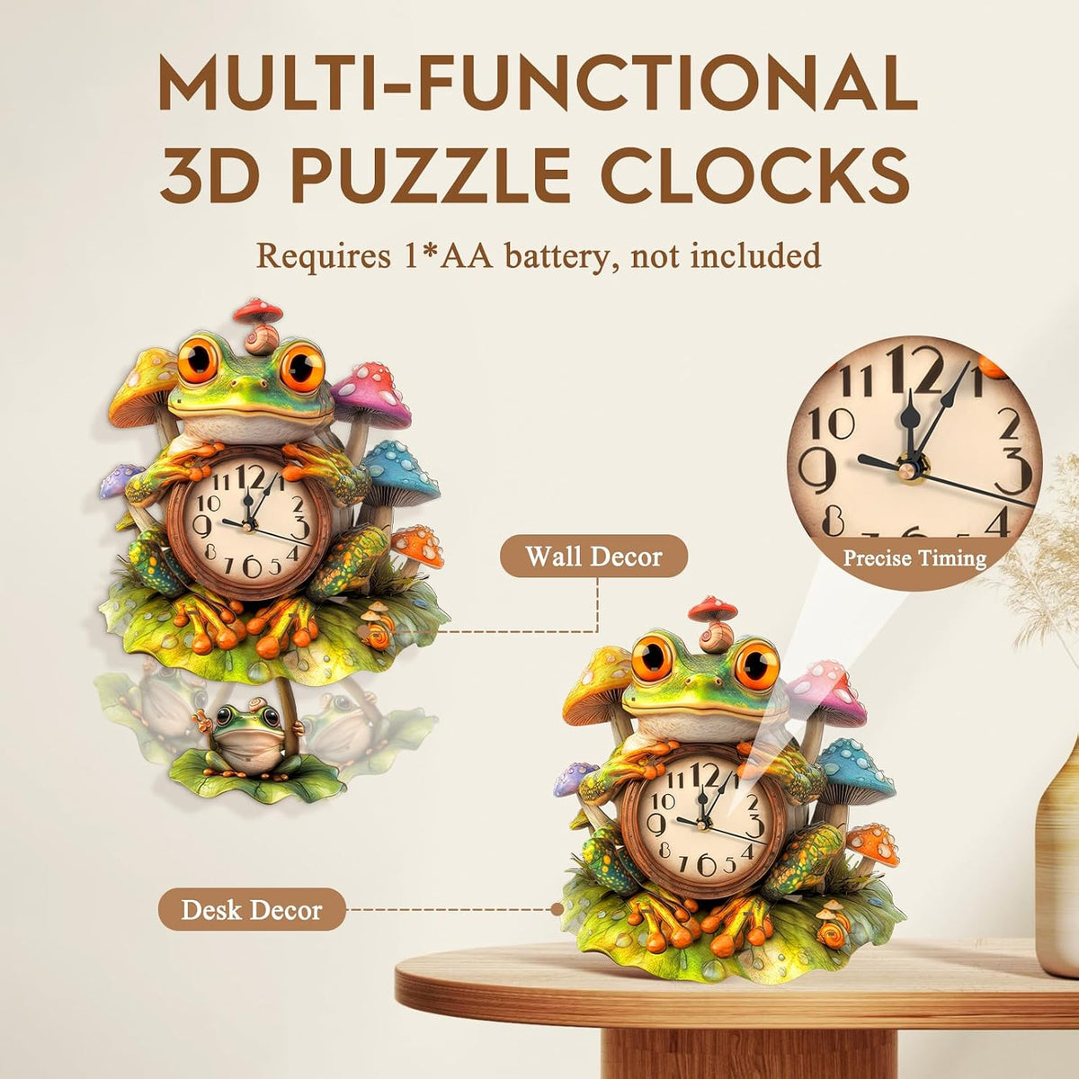 Halloween 3D Puzzles for Adults Halloween Puzzle Clock Adult Craft – Fun for Kids & Family - Frog Clock - image 2