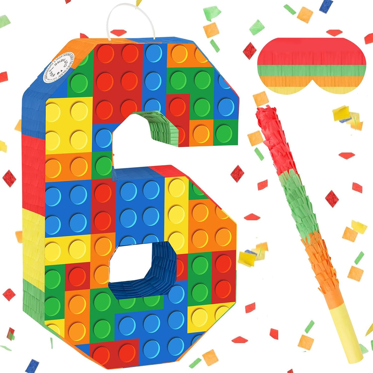 Lemicin 15.75 inch blue pinata stick kit with blindfold, rope and confetti - view 7