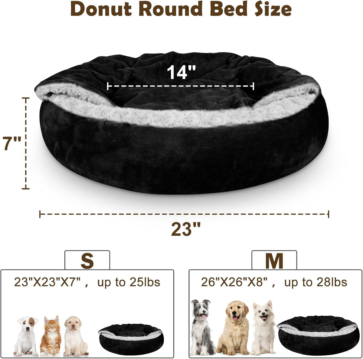 JOEJOY Small Dog Bed Cat Bed with Hooded Blanket - S(23" x 23" x 7") / Black - image 2