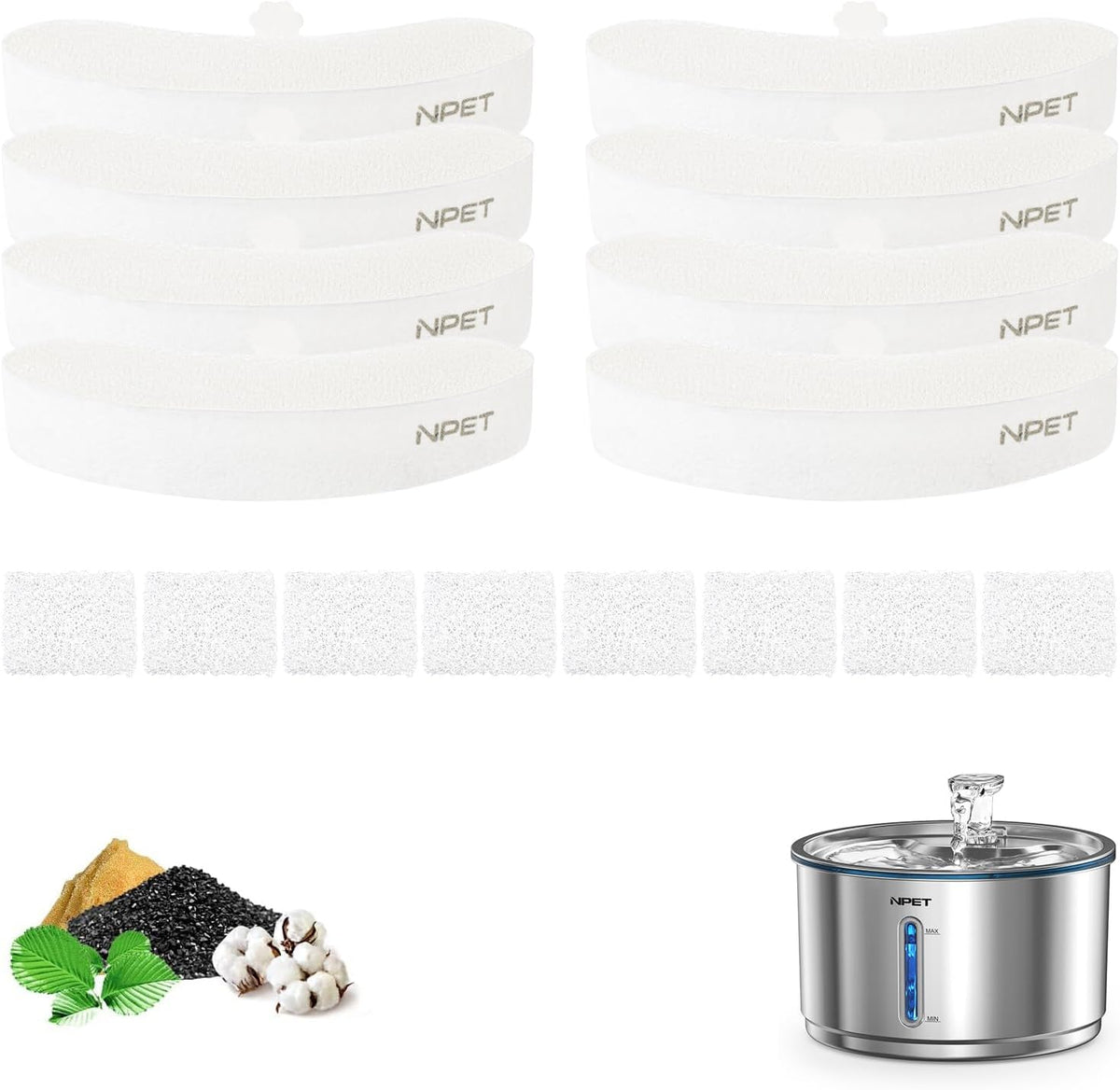 NPET Replacement Filters for Cat Water Fountain WF050/WF210Plus - 8pcs for WF210plus